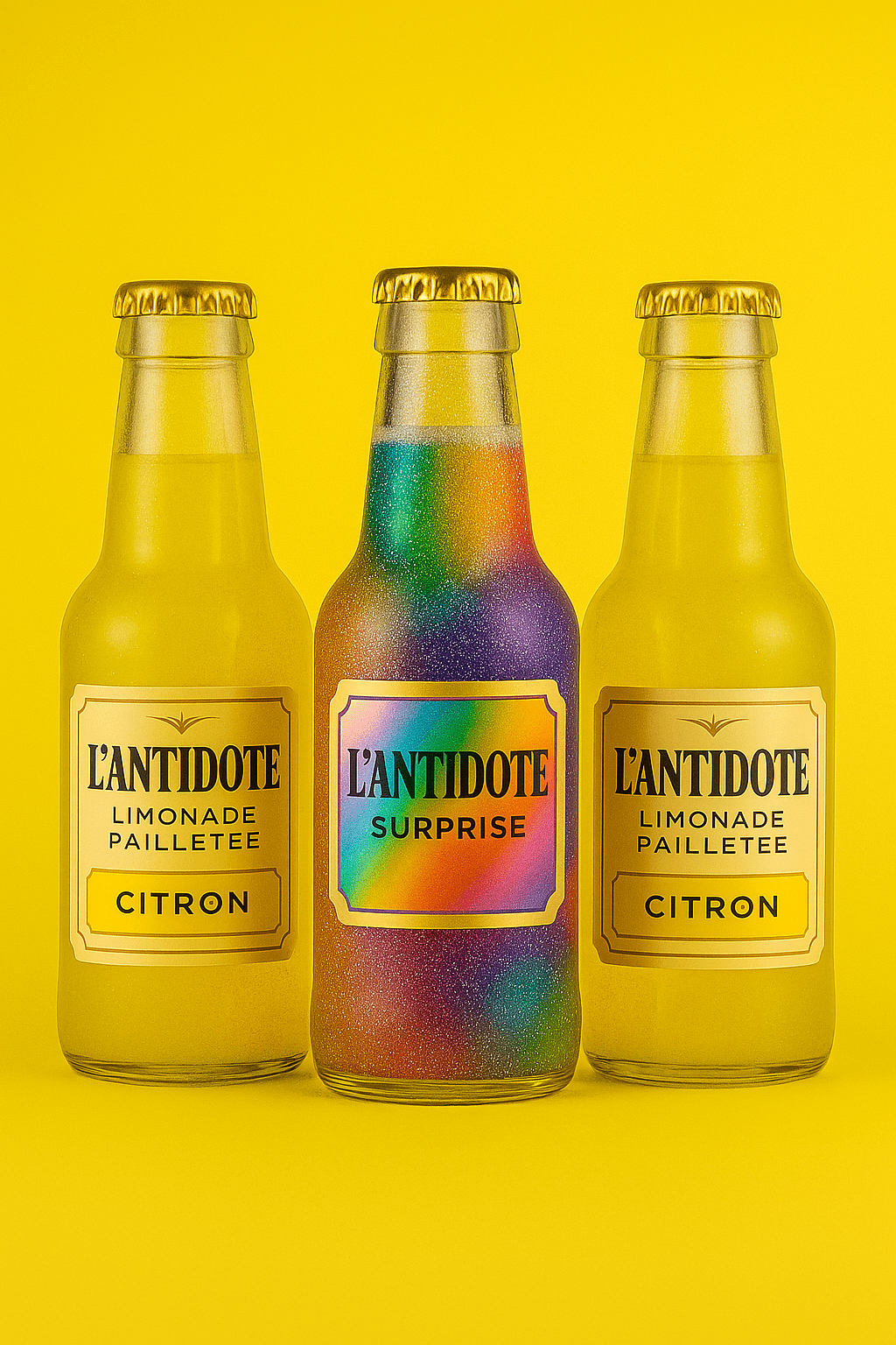 Pack L’ANTIDOTE Citron – Duo + Surprise - 3x33cl - L’ANTIDOTE Limonade Pailletée Made in Cannes