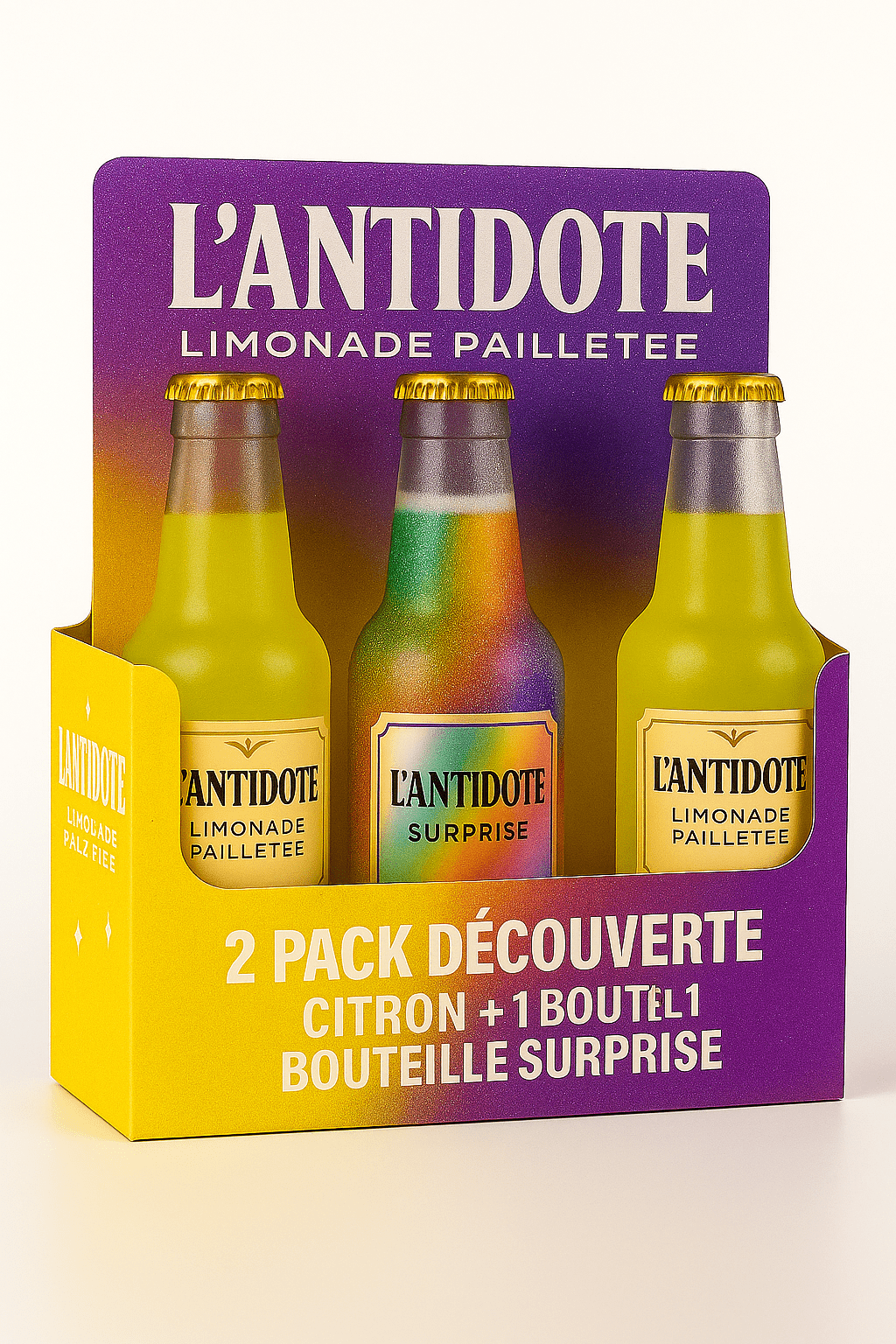 Pack L’ANTIDOTE Citron – Duo + Surprise - 3x33cl - L’ANTIDOTE Limonade Pailletée Made in Cannes